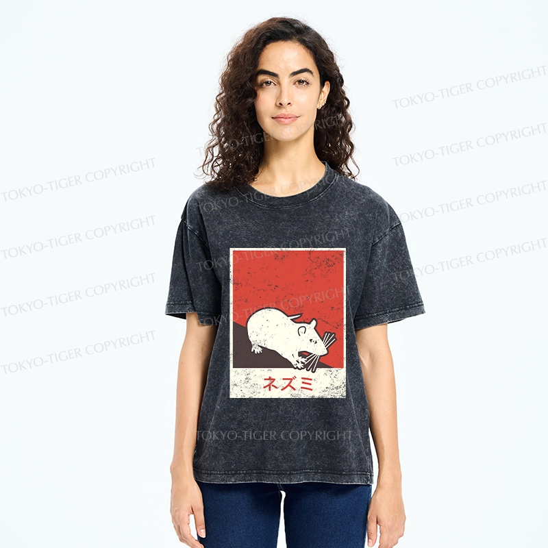 Tokyo-Tiger Rat In Japan Washed T-Shirt