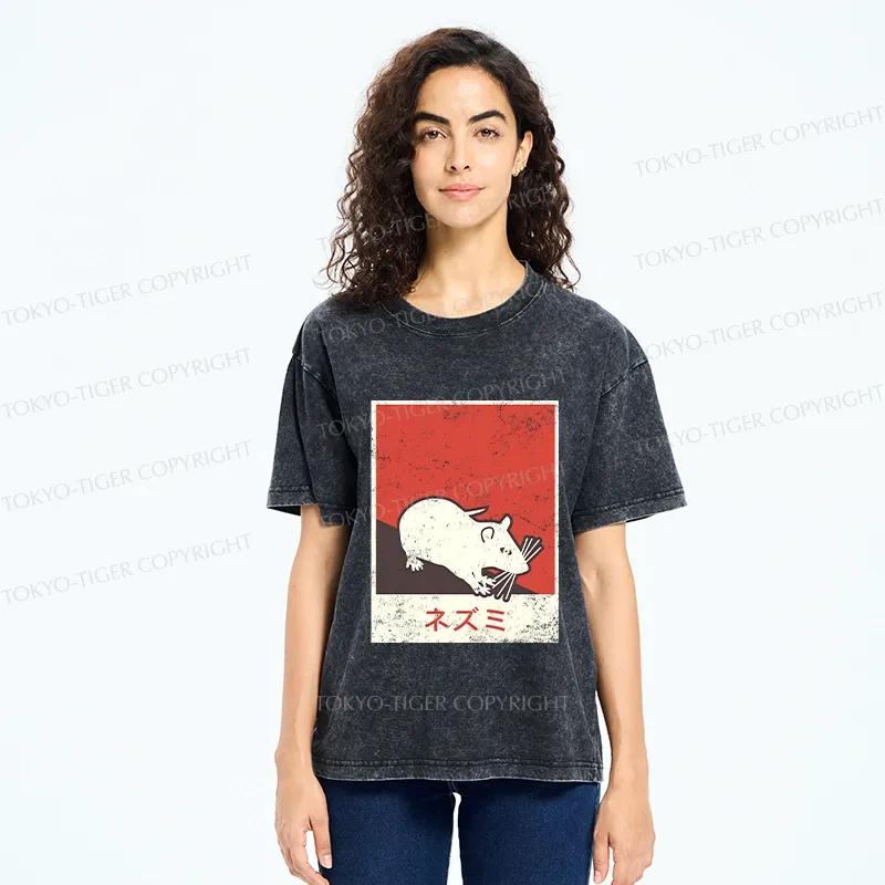 Tokyo-Tiger Rat In Japan Washed T-Shirt