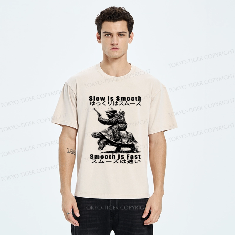 Tokyo-Tiger Funny Sloth Riding A Turtle Washed T-Shirt