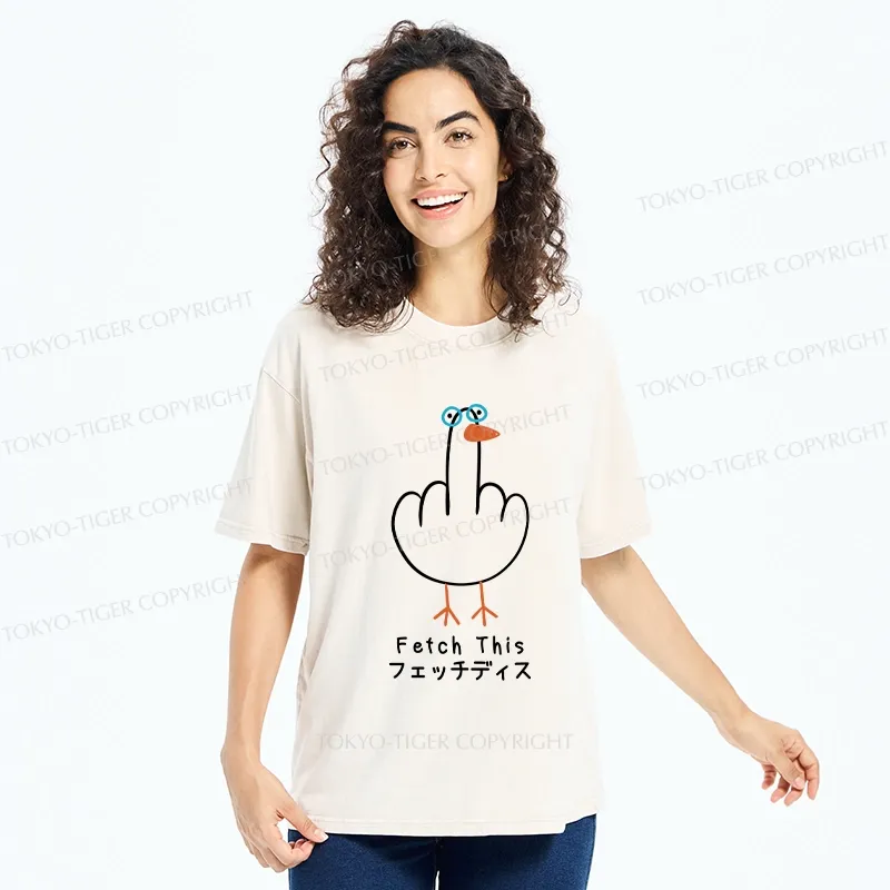 Tokyo-Tiger Funny Middle Finger Goose Washed T-Shirt