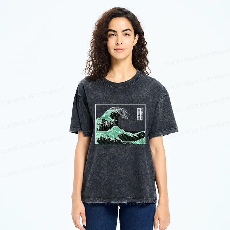 Tokyo-Tiger Wave Of Circuit Board Washed T-Shirt