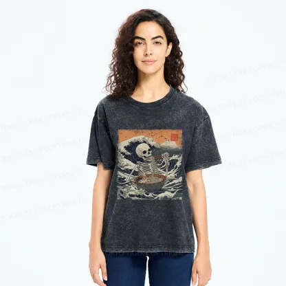 Tokyo-Tiger Ramen Lover Skeleton Washed T-Shirt