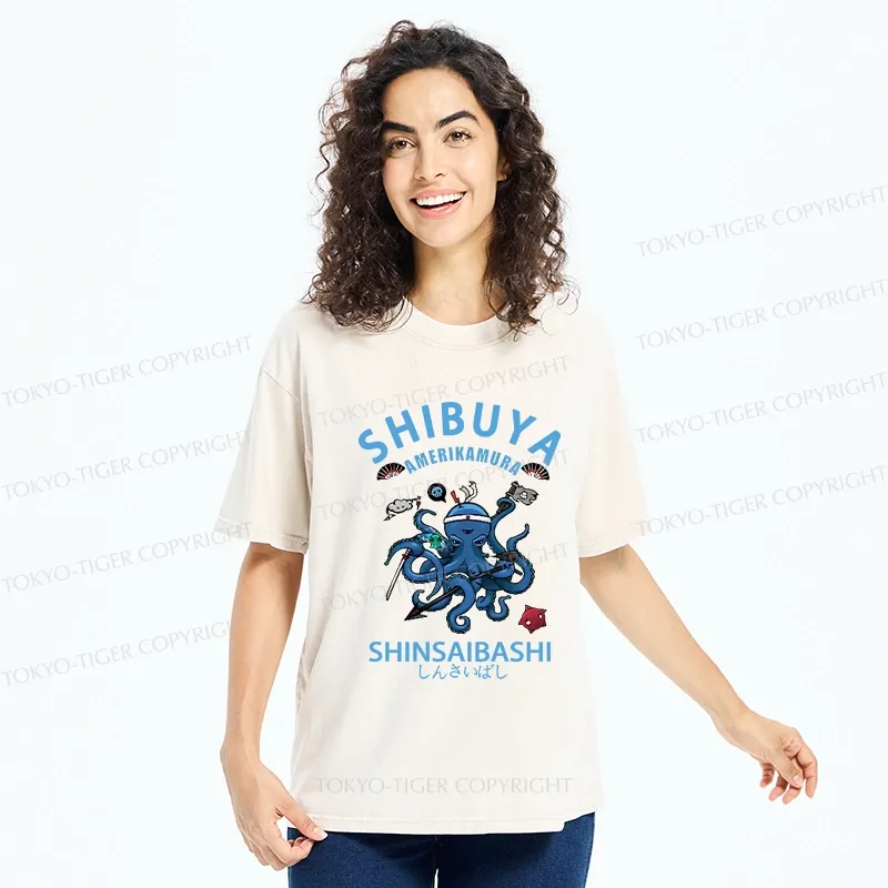 Tokyo-Tiger Shibuya Octopus Washed T-Shirt