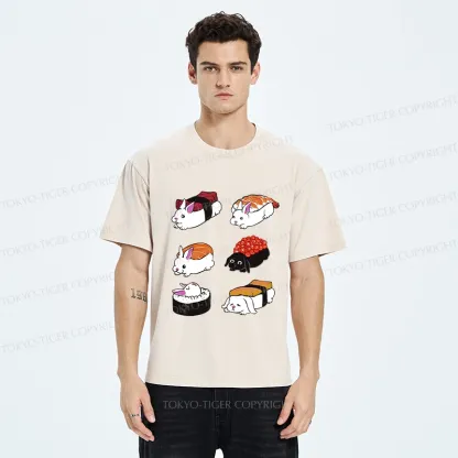 Tokyo-Tiger Cute Rabbit Sushi Washed T-Shirt