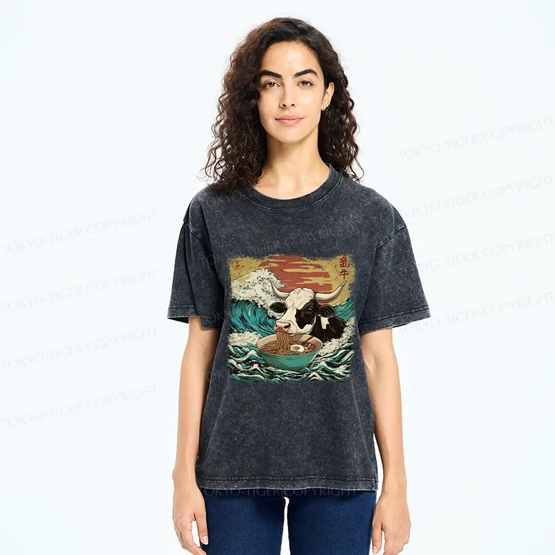 Tokyo-Tiger Ramen Lover Cow Washed T-Shirt