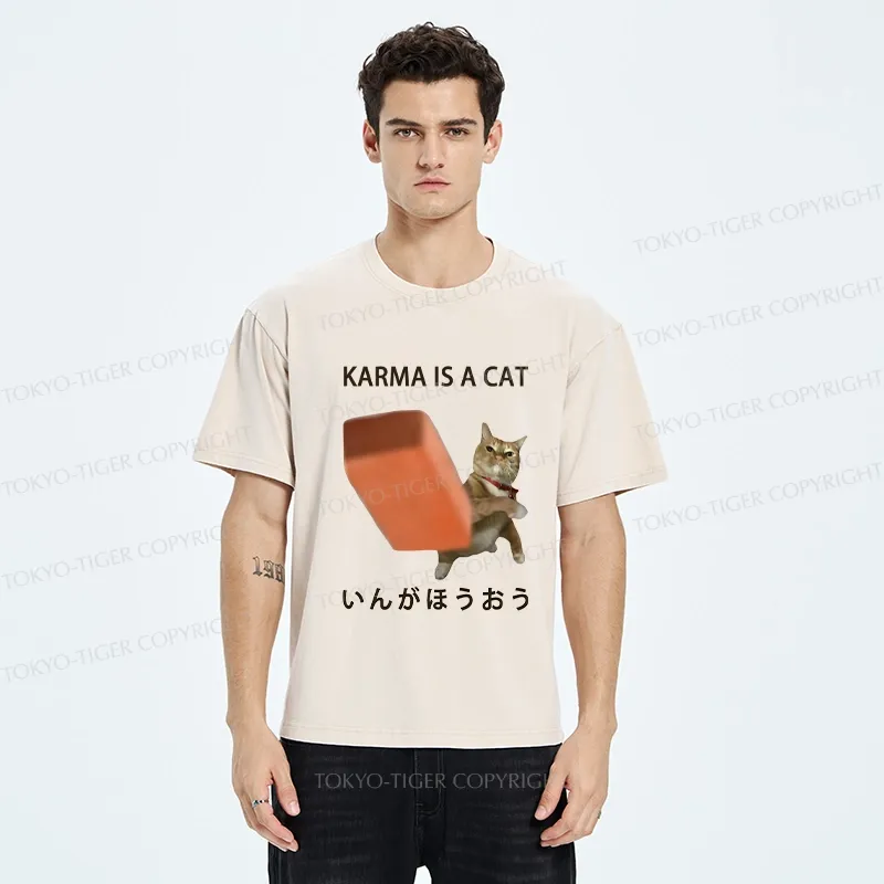 Tokyo-Tiger Karma Is A Cat Washed T-Shirt