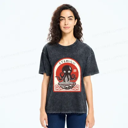 Tokyo-Tiger Ramen Lover Octopus Washed T-Shirt