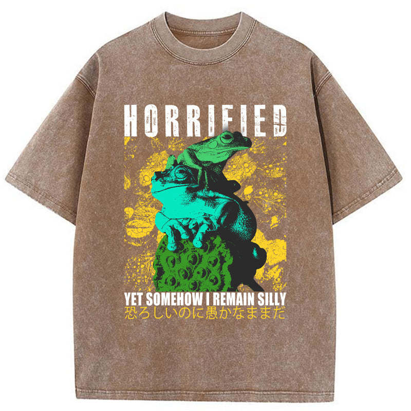 Tokyo-Tiger Horrified Two Frogs Funny Washed T-Shirt