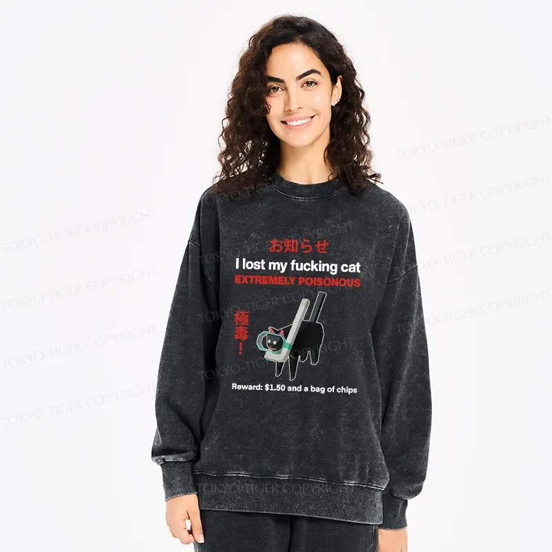 Tokyo-Tiger Find The Toxic Cat Funny Washed Sweatshirt