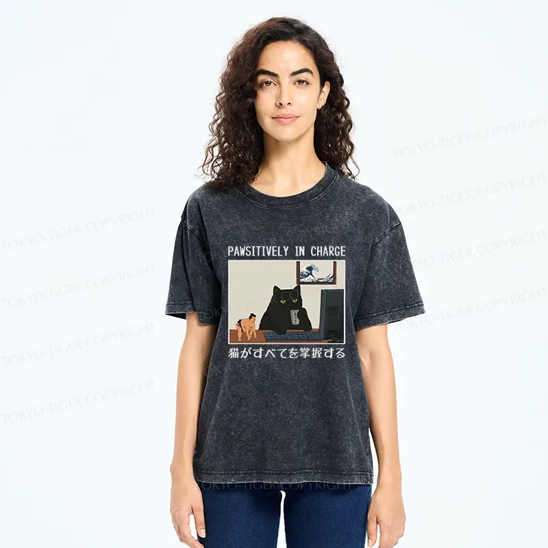 Tokyo-Tiger Pawsitively In Charge Washed T-Shirt