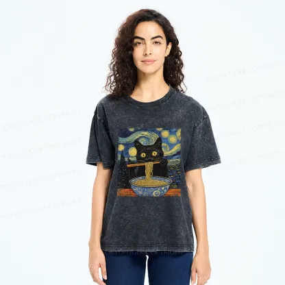Tokyo-Tiger Cat Ramen Lover Washed T-Shirt
