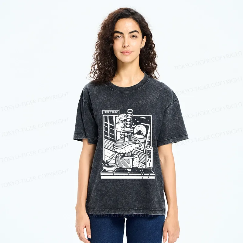 Tokyo-Tiger Best Sushi Bar In Tokyo Washed T-Shirt