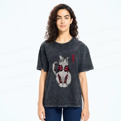 Tokyo-Tiger Tattooed Cat Washed T-Shirt