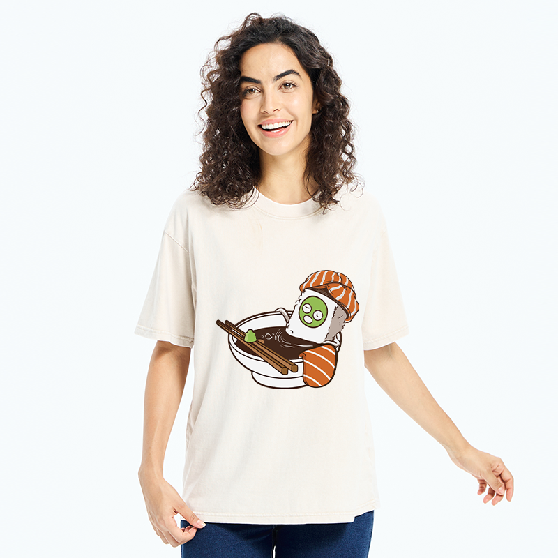 Tokyo-Tiger Lovely Sushi Soy Sauce Bath Washed T-Shirt