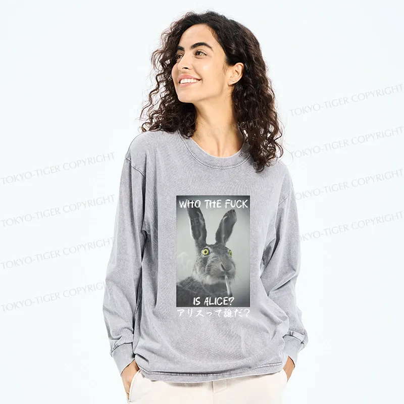 Tokyo-Tiger Who Is Alice? Washed Long Sleeve T-Shirt