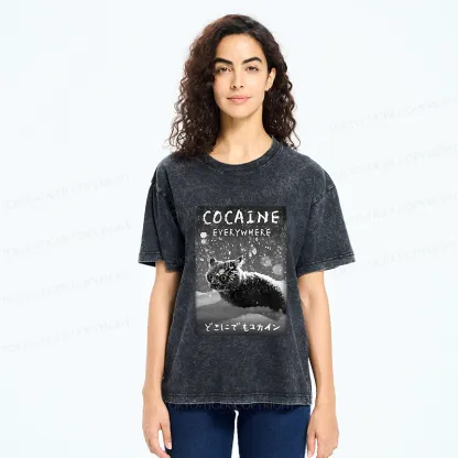 Tokyo-Tiger Funny Coaine Everywhere Washed T-Shirt