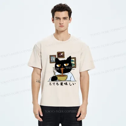 Tokyo-Tiger Cat Eating Delicious Ramen Washed T-Shirt
