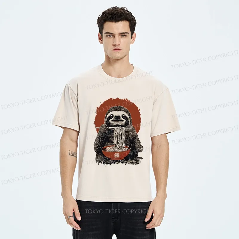 Tokyo-Tiger Ramen Lover Sloth Washed T-Shirt