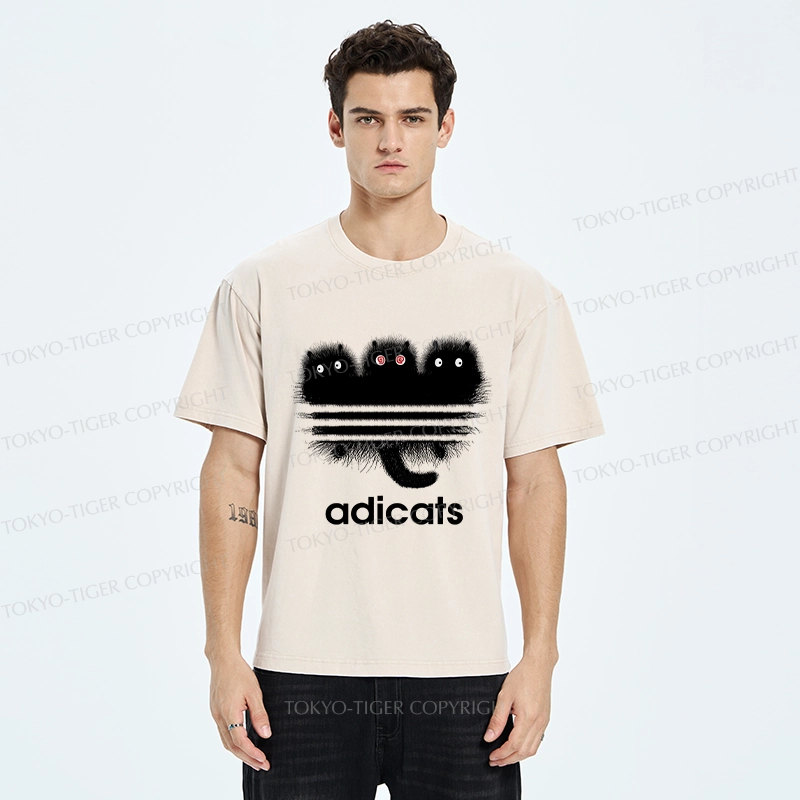 Tokyo-Tiger Funny Adicats Washed T-Shirt