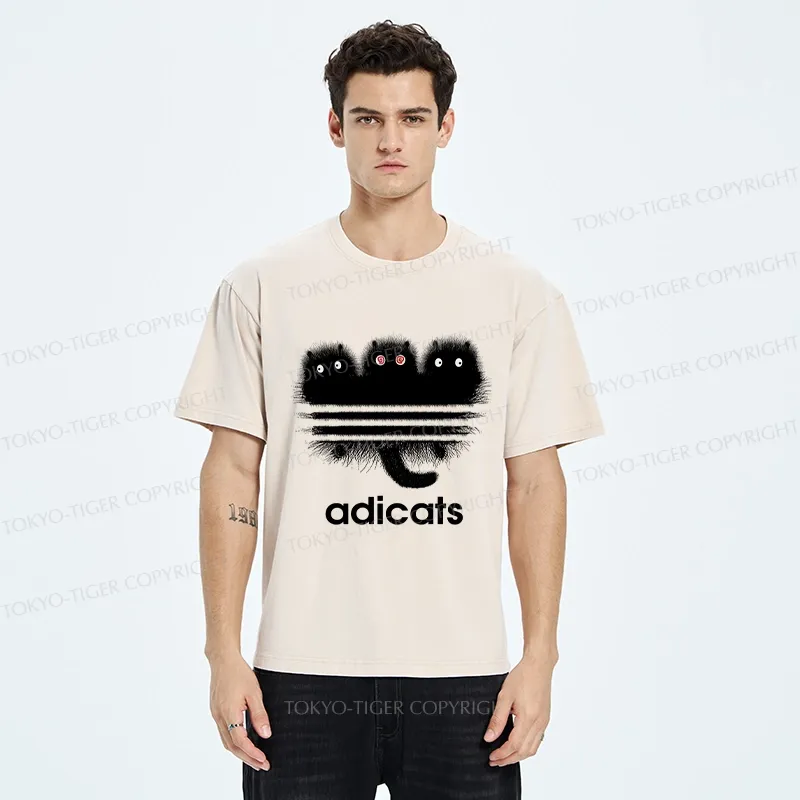 Tokyo-Tiger Funny Adicats Washed T-Shirt