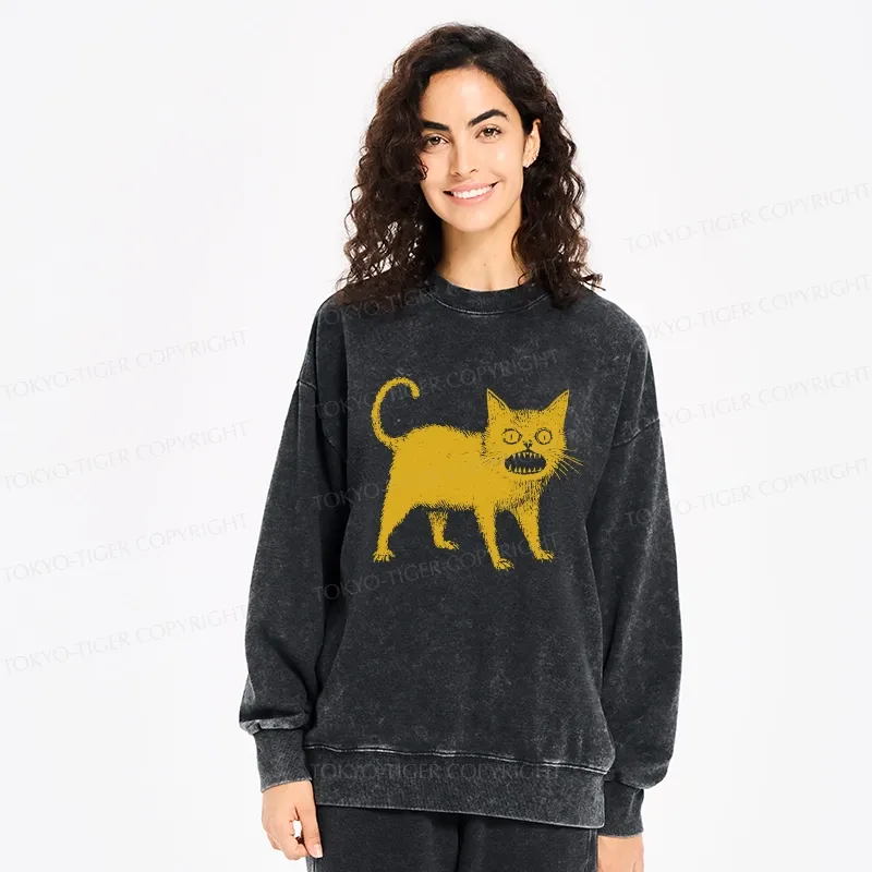 Tokyo-Tiger Horrible Japanese Cat Washed Sweatshirt