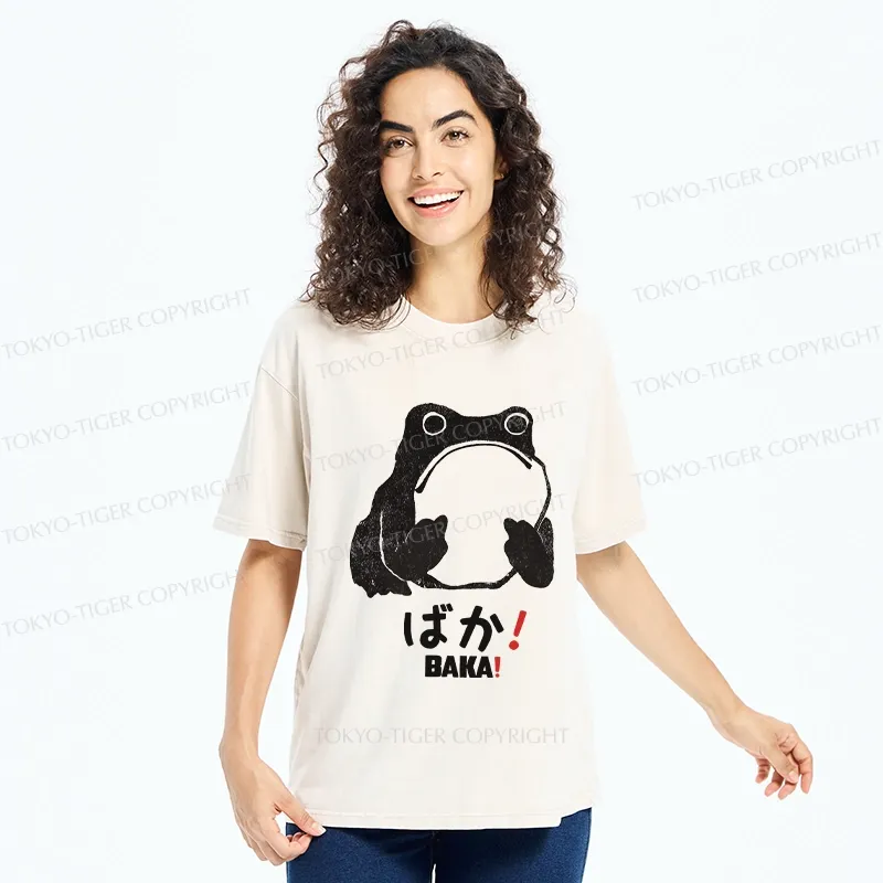Tokyo-Tiger Funny Baka Frog Washed T-Shirt
