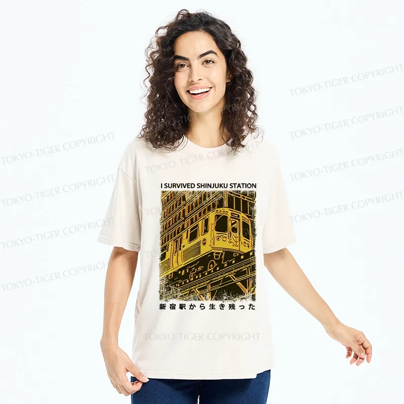 Tokyo-Tiger I Survived Shinjuku Station Washed T-Shirt
