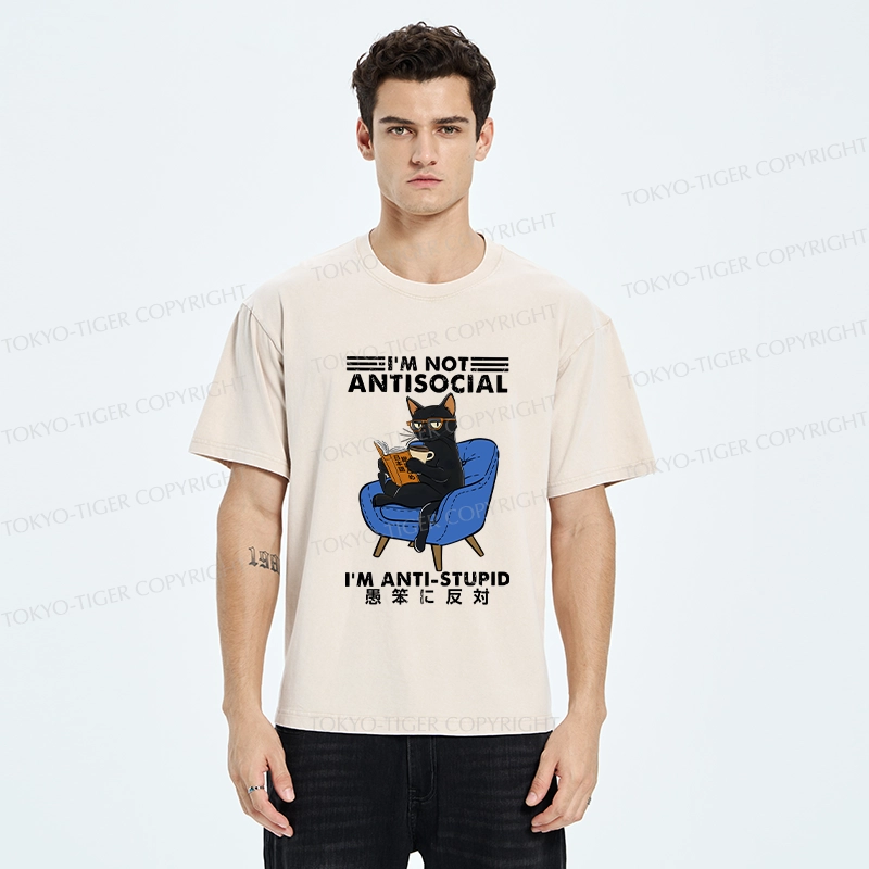 Tokyo-Tiger I'm Not Antisocial Washed T-Shirt
