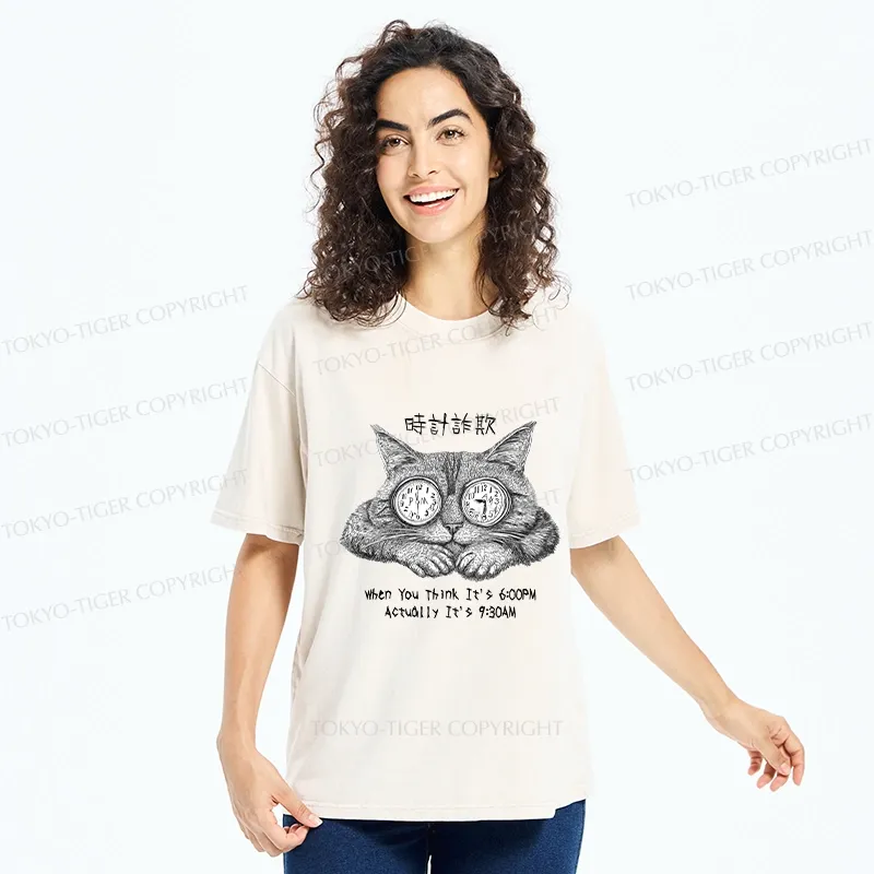 Tokyo-Tiger Funny Hour Hand Fraud Washed T-Shirt