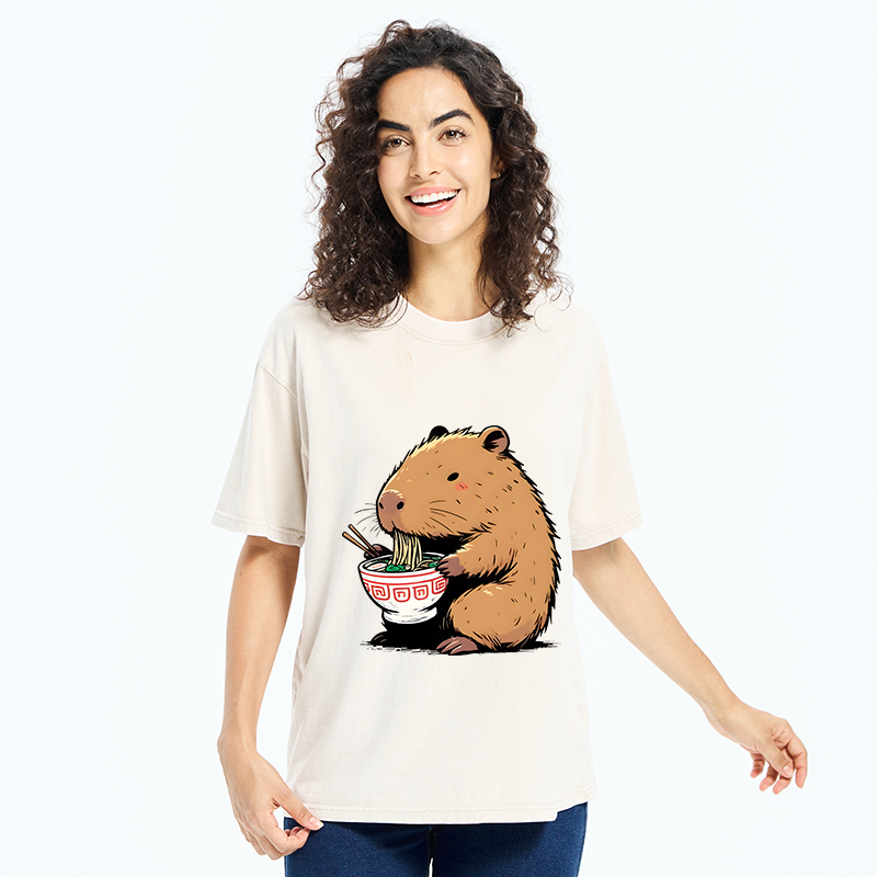 Tokyo-Tiger Ramen Lover Capybara Washed T-Shirt