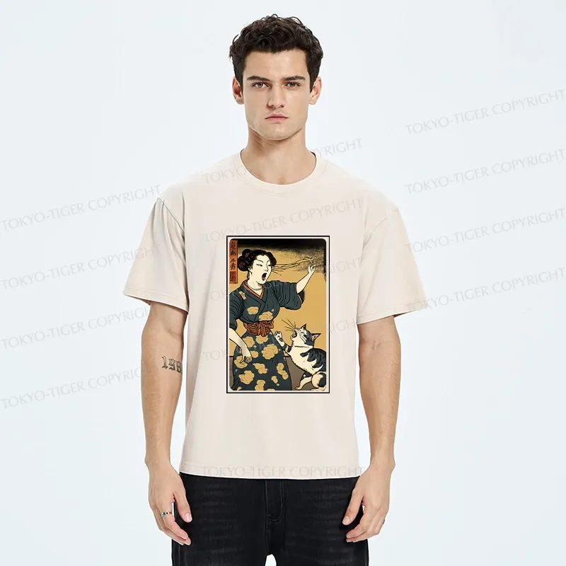 Tokyo-Tiger Woman Yelling At Cat Washed T-Shirt
