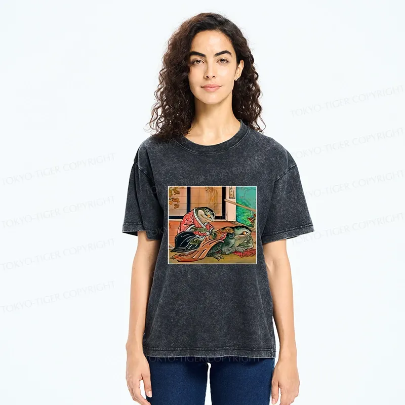 Tokyo-Tiger Frog Tattoo Washed T-Shirt