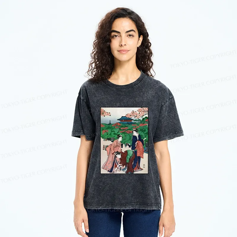 Tokyo-Tiger Retro Japanese Scenery Washed T-Shirt