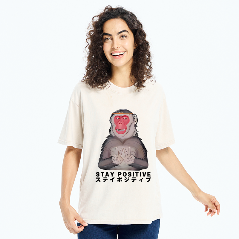 Tokyo-Tiger Monkey Stay Positive Washed T-Shirt