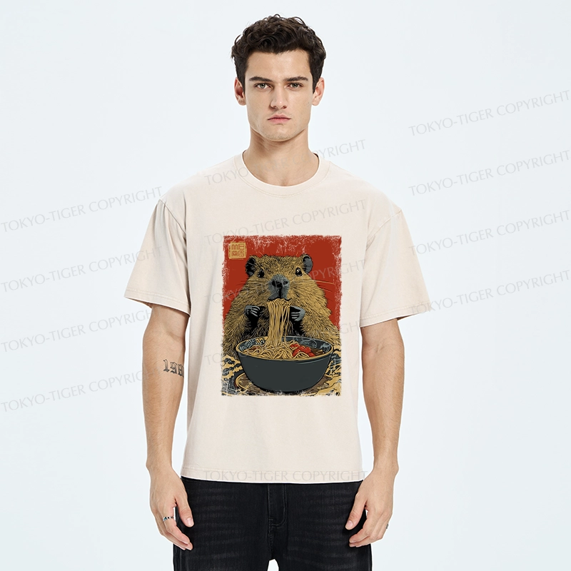 Tokyo-Tiger Capybara Ramen Lover Washed T-Shirt