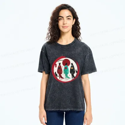 Tokyo-Tiger Black Cat Geisha Washed T-Shirt
