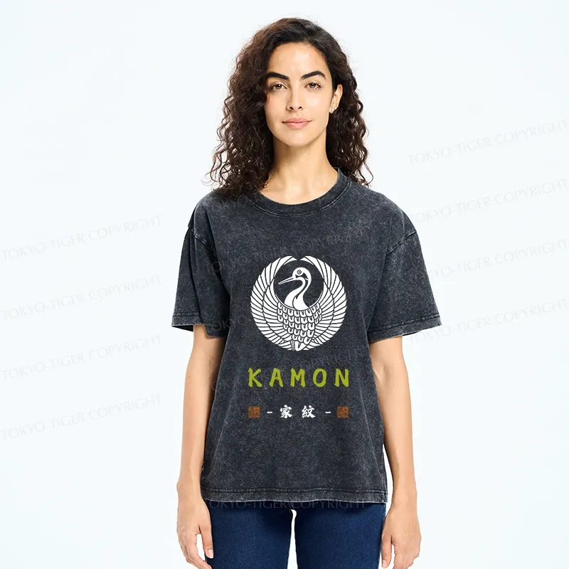 Tokyo-Tiger Crane Family Crest Washed T-Shirt
