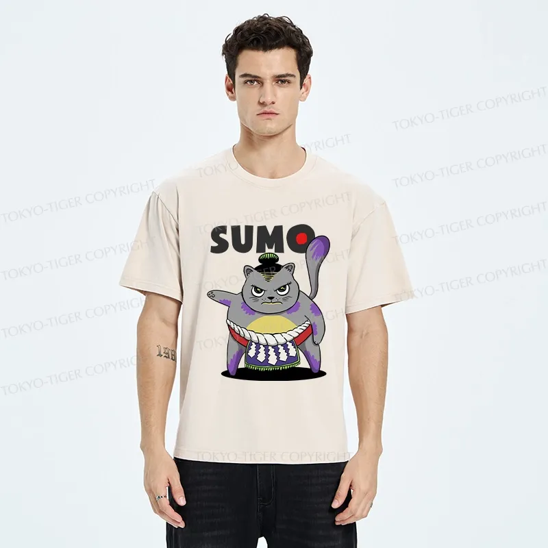 Tokyo-Tiger Cat Sumo Wrestler Washed T-Shirt