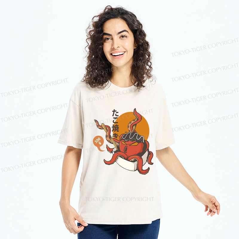 Tokyo-Tiger Yummy Takoyaki Washed T-Shirt