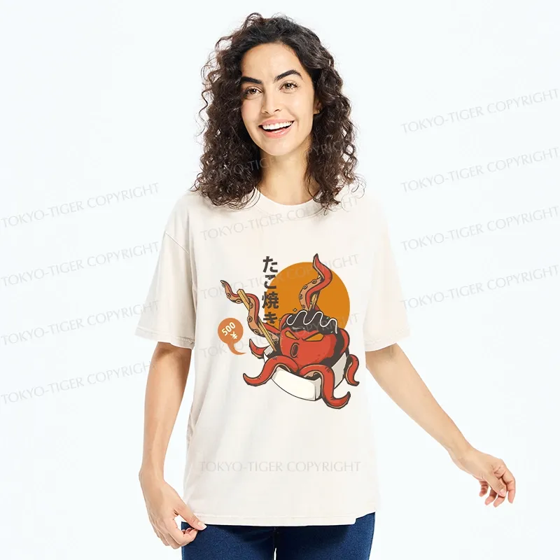 Tokyo-Tiger Yummy Takoyaki Washed T-Shirt