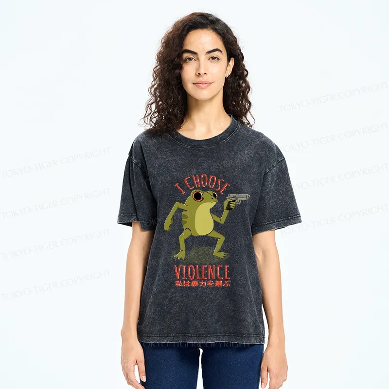 Tokyo-Tiger I Choose Violence Funny Washed T-Shirt