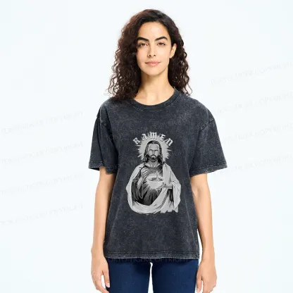 Tokyo-Tiger Ramen Lover Jesus Washed T-Shirt