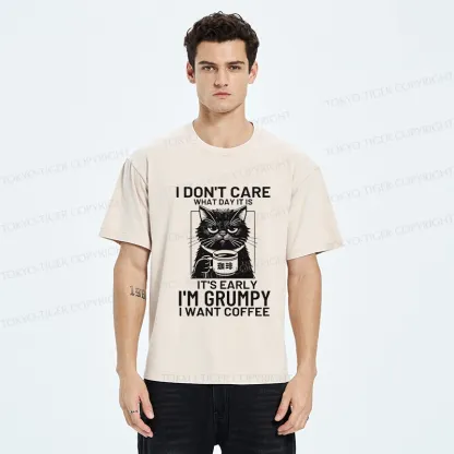 Tokyo-Tiger Funny Grumpy Cat Washed T-Shirt