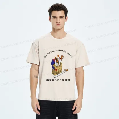 Tokyo-Tiger Cat Petting Is Good For Health Washed T-Shirt