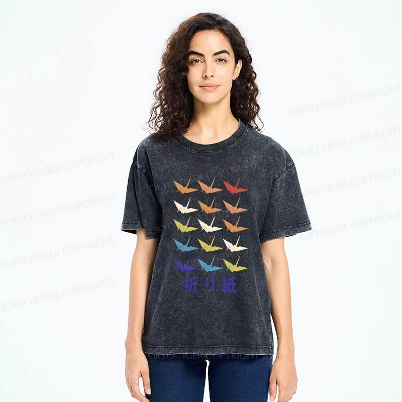Tokyo-Tiger Japanese Traditional Origami Washed T-Shirt