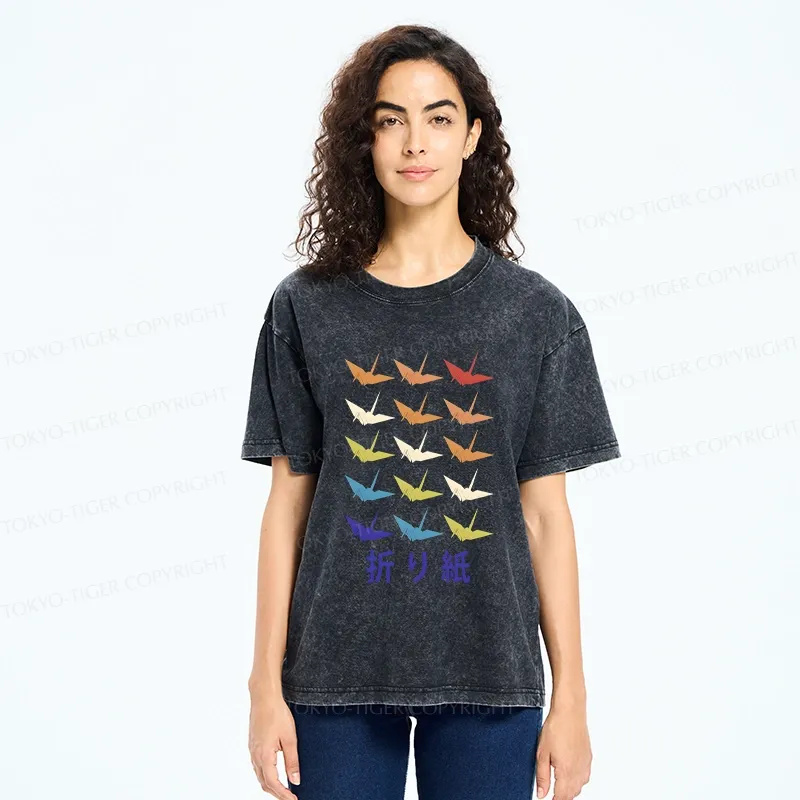 Tokyo-Tiger Japanese Traditional Origami Washed T-Shirt
