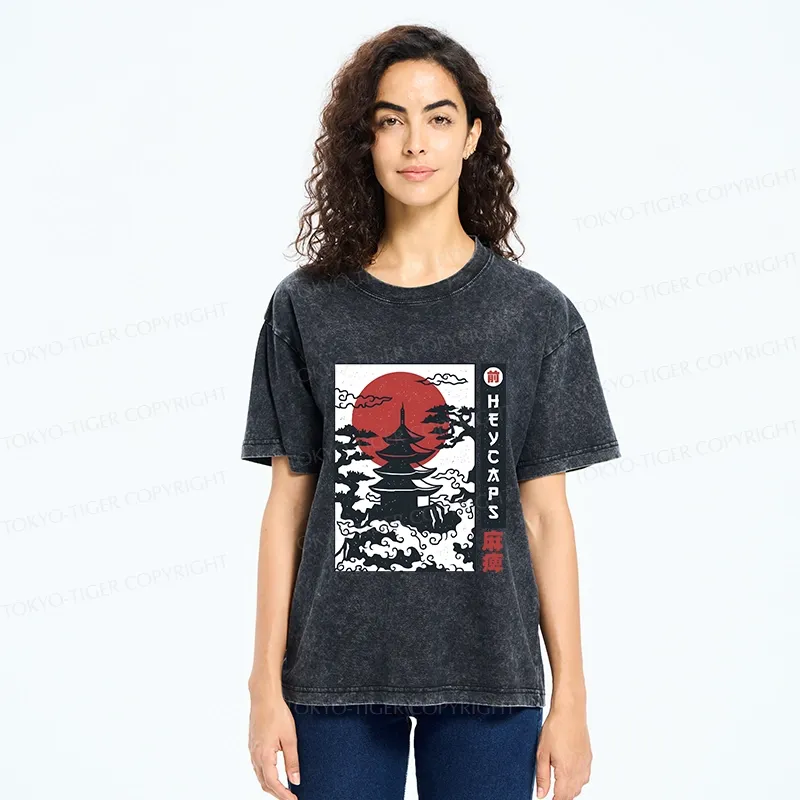 Tokyo-Tiger Japanese Old Temple Washed T-Shirt
