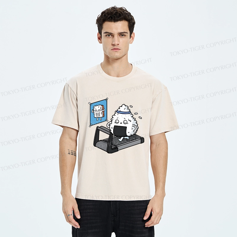 Tokyo-Tiger Funny Sushi Fitness Washed T-Shirt