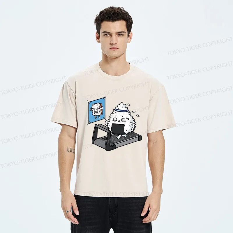 Tokyo-Tiger Funny Sushi Fitness Washed T-Shirt