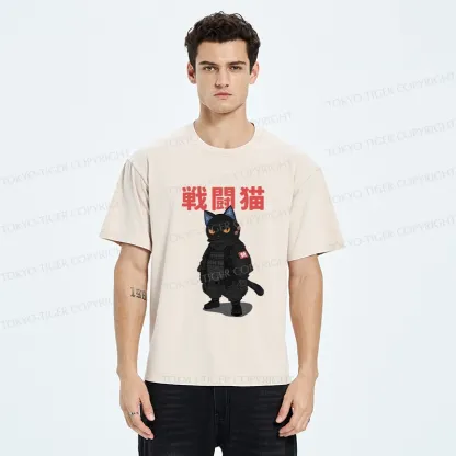 Tokyo-Tiger Fighting Cat Washed T-Shirt